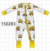 Yellow Construction Trucks Zip Bamboo Romper