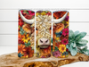 Pink & Orange Floral Highland Cow 3D Tumbler