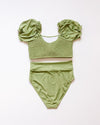 Green smocked bikini 2pc women swimsuit