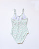 Green daisy print one piece women swimsuit
