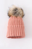 Coral Pink knit pom pom beanie hat baby toddler adult