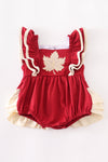 Burgundy maple leaf embroidery girl bubble