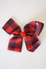 Red black gingham hair bow 8 inch alligator clip