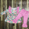 FLOWERS RUFFLES WITH PINK PLAID BOUTIQUE SET